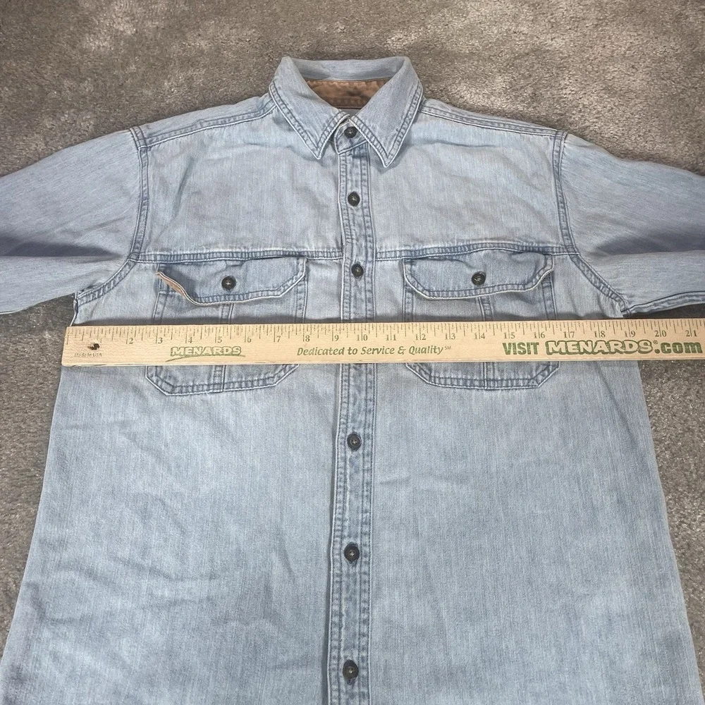 Vintage Faded Glory Shirt Mens S Light Blue Denim Long Sleeve Button Up Work Y2K
